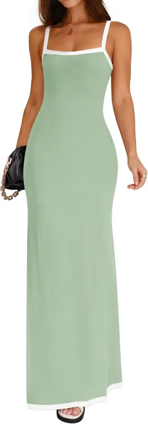 ZESICA Women's 2025 Summer Spaghetti Straps Maxi Dress Sleeveless Square Neck Lightweight Long Beach Dresses