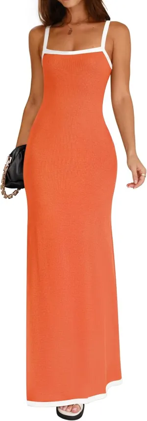 ZESICA Women's 2025 Summer Spaghetti Straps Maxi Dress Sleeveless Square Neck Lightweight Long Beach Dresses