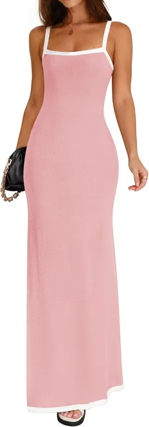 ZESICA Women's 2025 Summer Spaghetti Straps Maxi Dress Sleeveless Square Neck Lightweight Long Beach Dresses